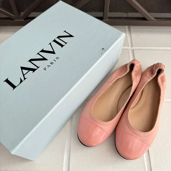 LANVIN Ballerina Flats Patent Cap Toe Rose Bubblegum Pink Size 35 - Picture 4 of 6